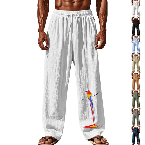 Casual beach pants for men with elastic waistband and colorful bird pattern Amarae