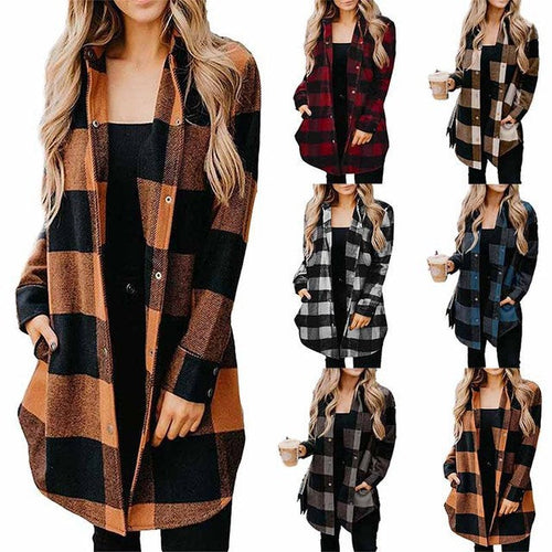 Women's Casual Long Blouse In Check Design with Button Placket Amarae
