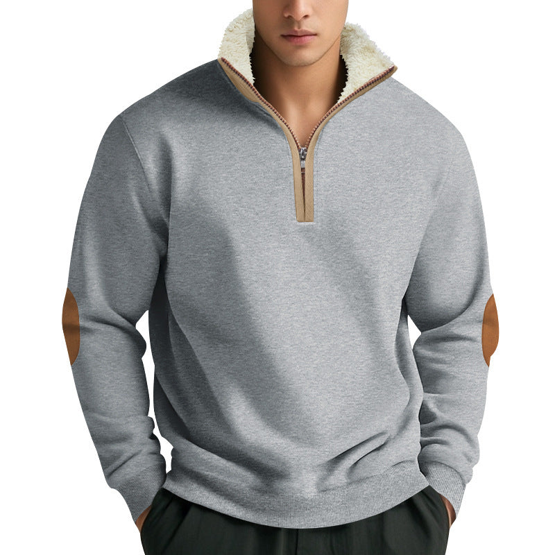 Fleece pullover for men with high collar and zipper Amarae