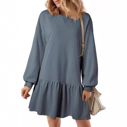 Casual sweatshirt dress for women with V-neck and ruffle hem Amarae