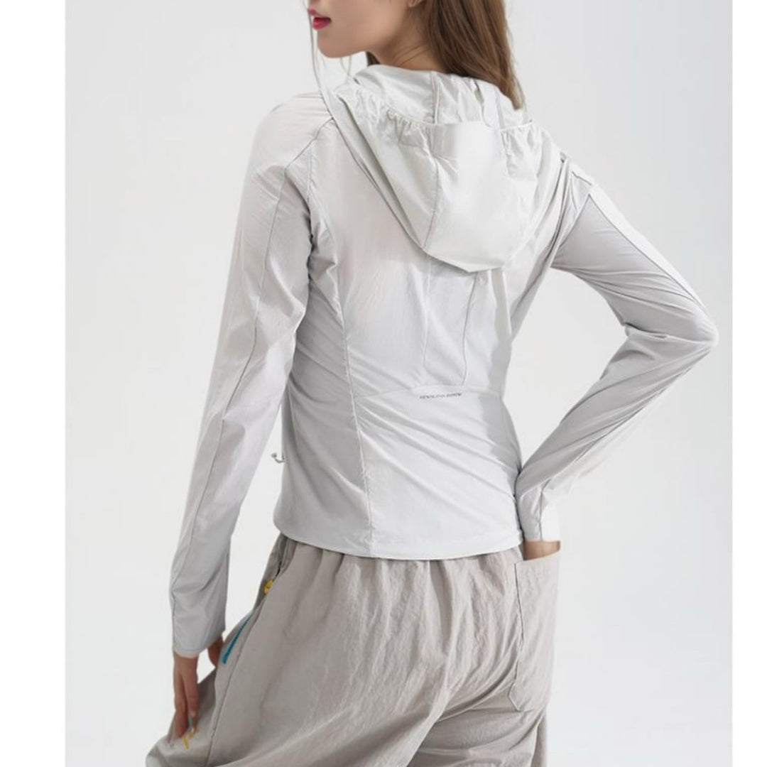 Women's Lightweight Hooded Wind Jacket with Zipper and Adjustable Hem Amarae
