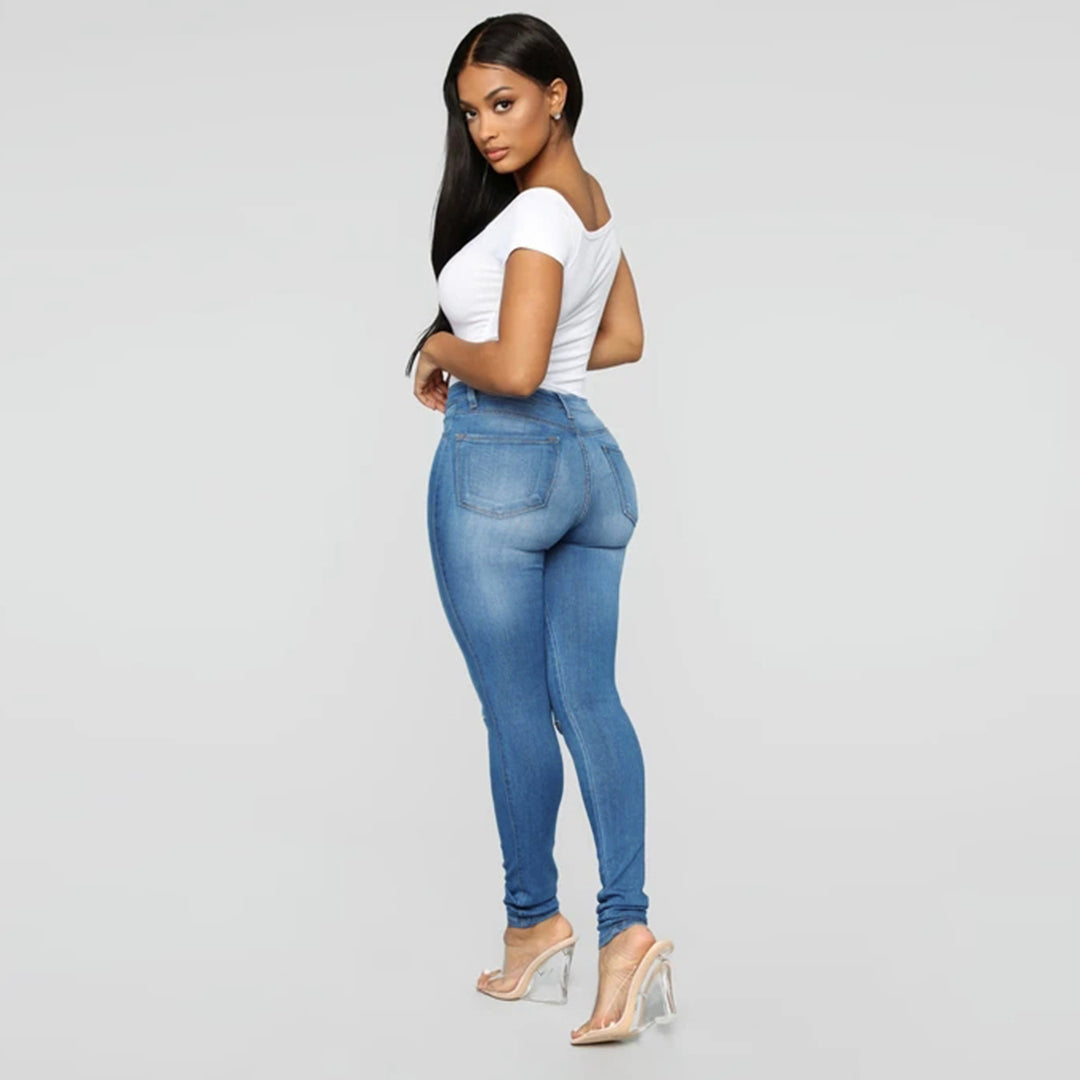 Women's High-Waist Skinny Jeans with Knee Rips and Figure-Flattering Cut Amarae