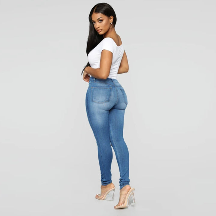 Women's High-Waist Skinny Jeans with Knee Rips and Figure-Flattering Cut Amarae
