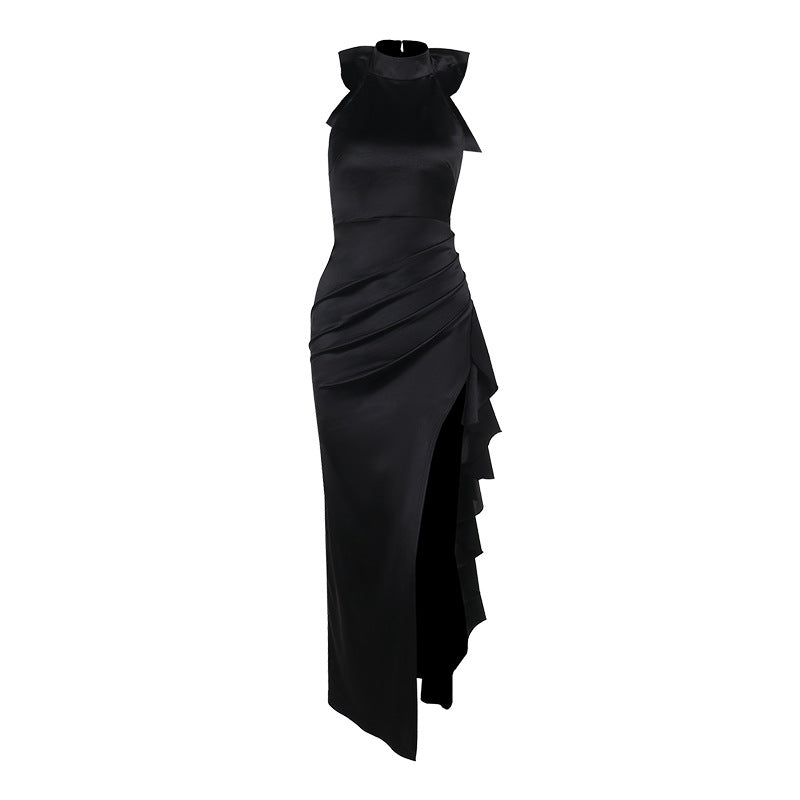 Ladies Elegant Satin Split Dress Lune London