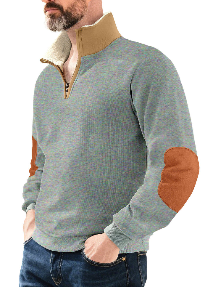 Microfleece pullover for men with half zip and contrasting elbow patches Lune London