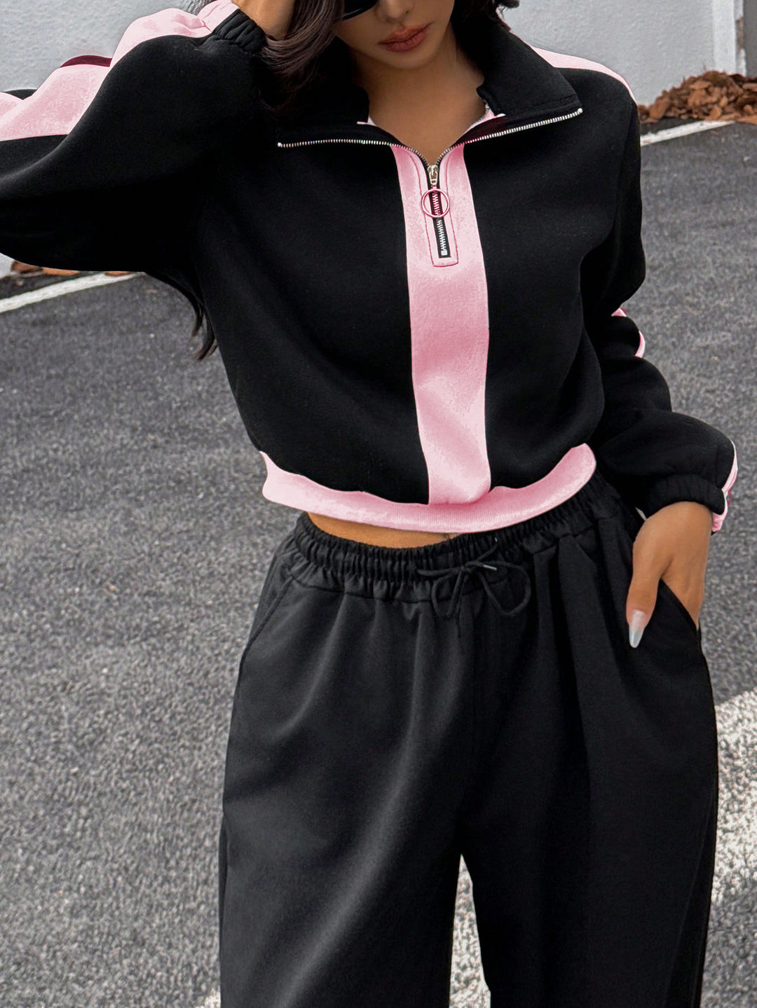 Ladies Mixed Sports Set with High Collar and Zipper Lune London