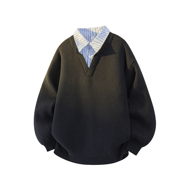 Women's sweater with integrated shirt collar and casual V-neck Lune London