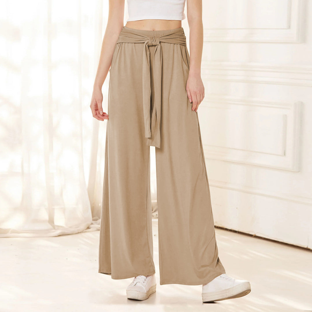 Loose jersey pants for women with a tie belt and high waist Lune London