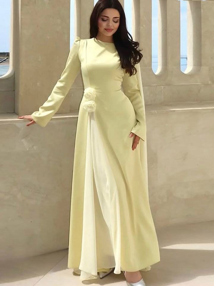 Women’s Evening Dress with Cape Sleeves, Tailored Silhouette and Decorative Flower Detail Amarae