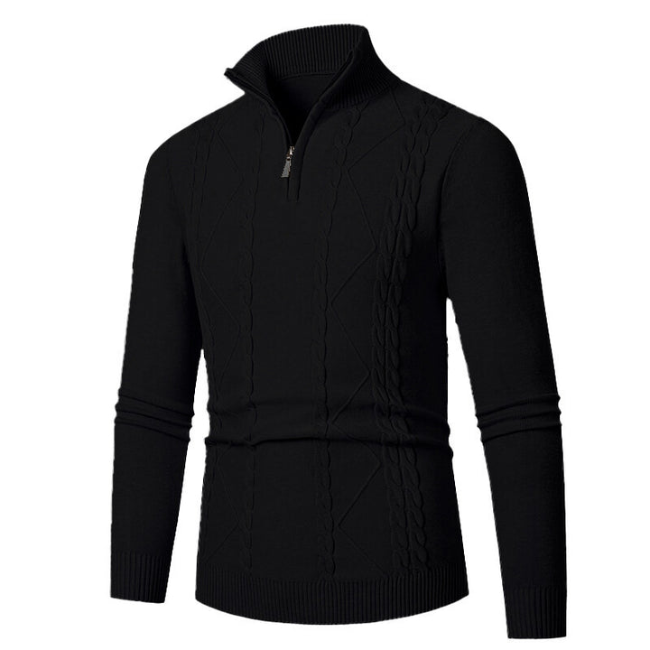 Knitted pullover for men with high collar and cable pattern Lune London