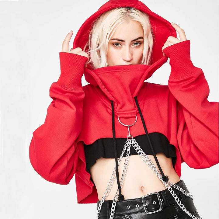 Women's Urban Crop Hoodie with Chic and Stylish Metallic Details