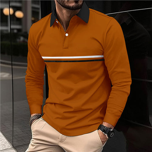 Men's long sleeve polo shirt with modern striped pattern Amarae