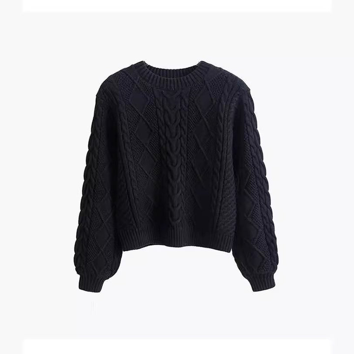 Thick knit sweater for women with a creative cable pattern and wide sleeves Lune London