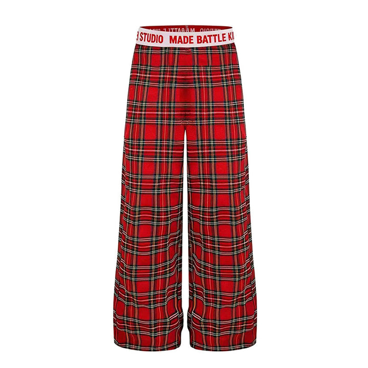 Ladies Wide Lounge Pants with Check Pattern and Elastic Logo Waistband Amarae