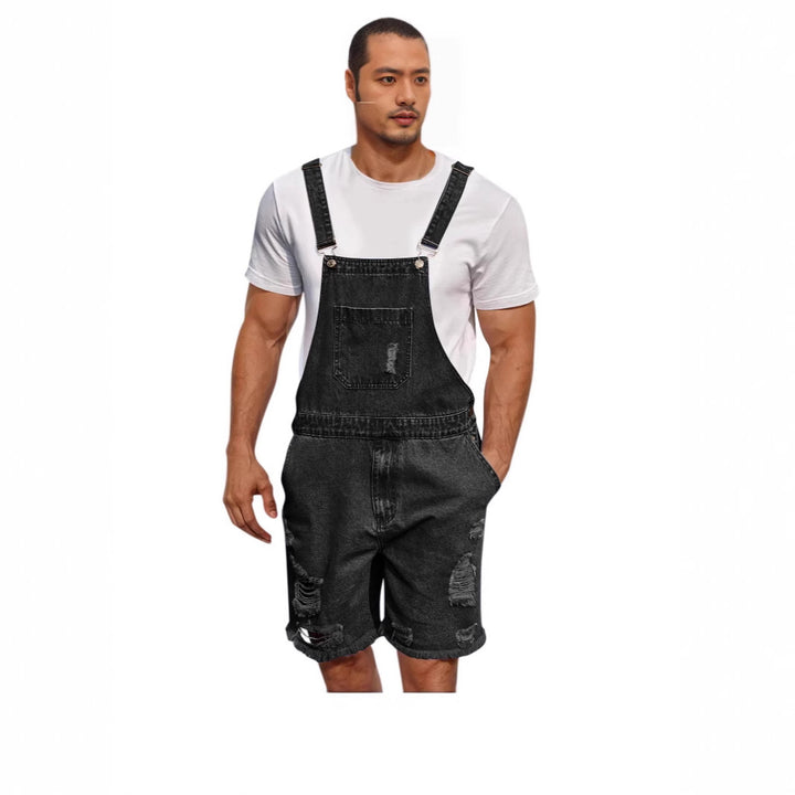 Men's denim overalls shorts in a casual design with patch pockets Lune London