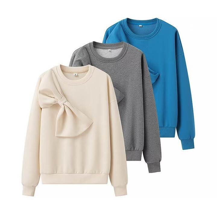 Women's sweatshirt with oversized bow appliqué and round neck Amarae