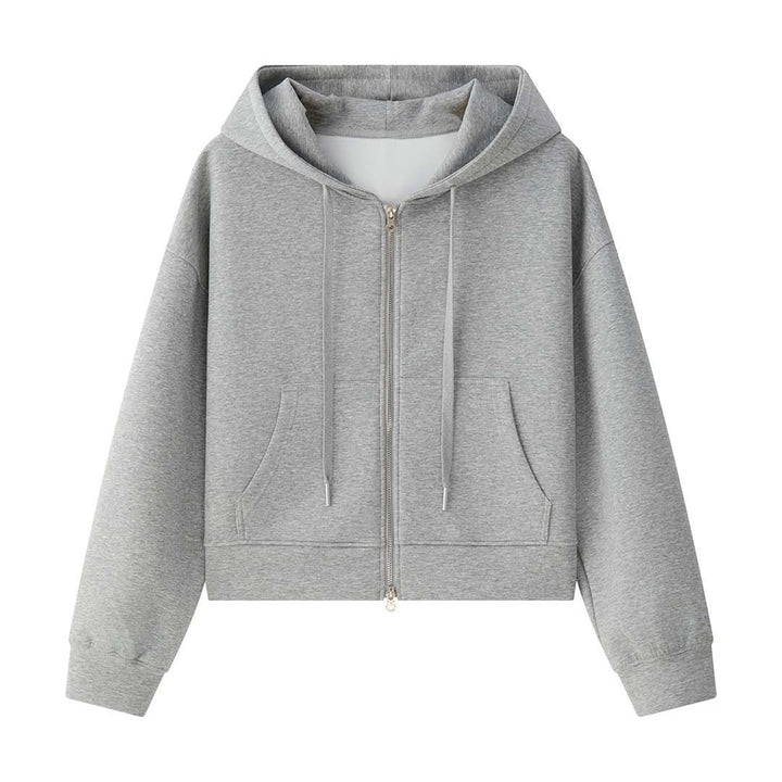Women's Short Cut Boxy Hooded Sweat Jacket with Two-Way Zip Amarae