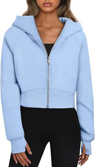 Ladies Crop Sweat Jacket with Zipper and Hood Lune London