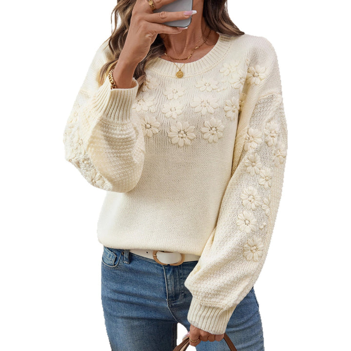 Fashionable women's sweater with floral embroidery and structured sleeves Lune London