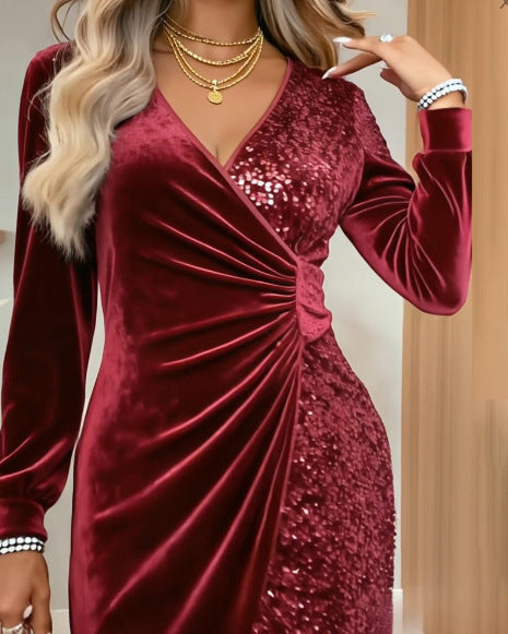 Women's Glamorous Wrap Dress with Sequins and Shimmering Details Lune London