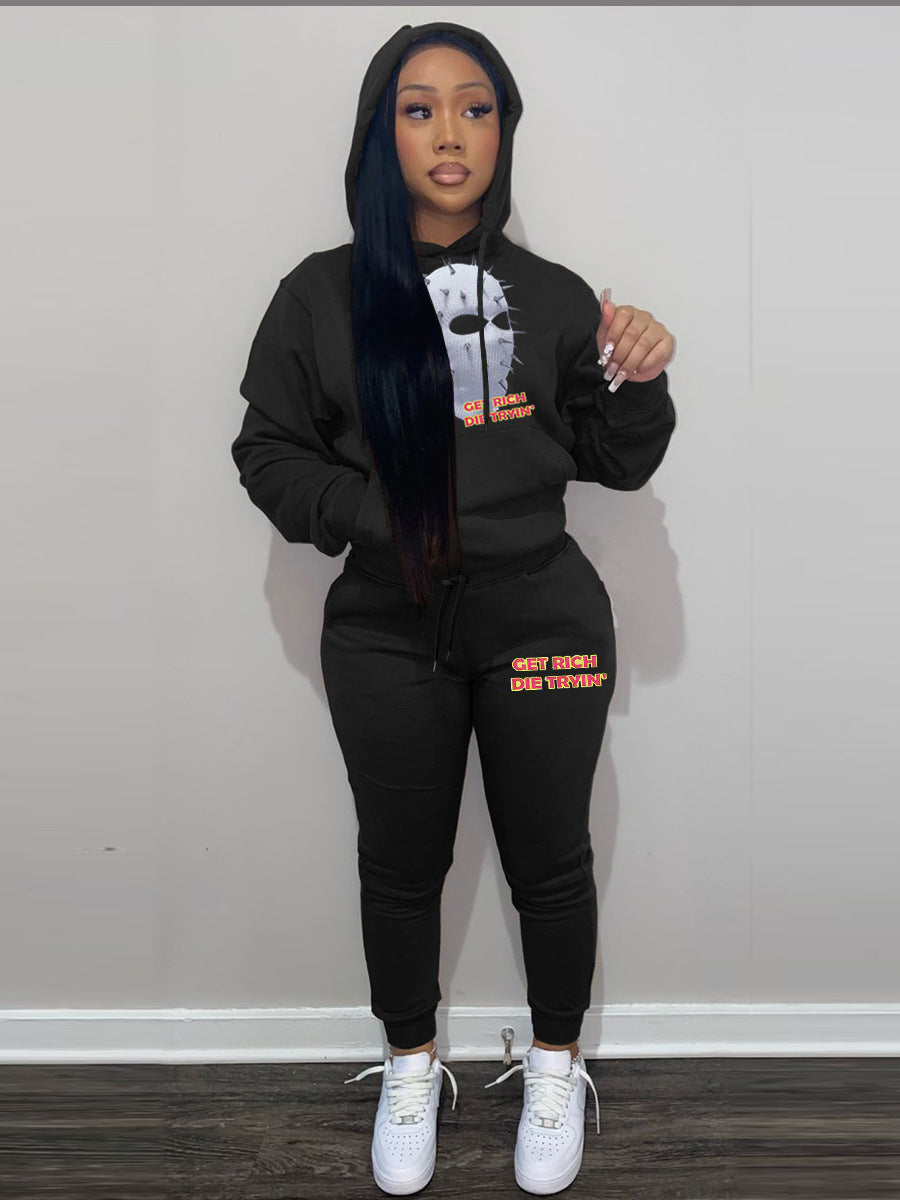 Women's hoodie and jogger set with chic and stylish artistic graphic print