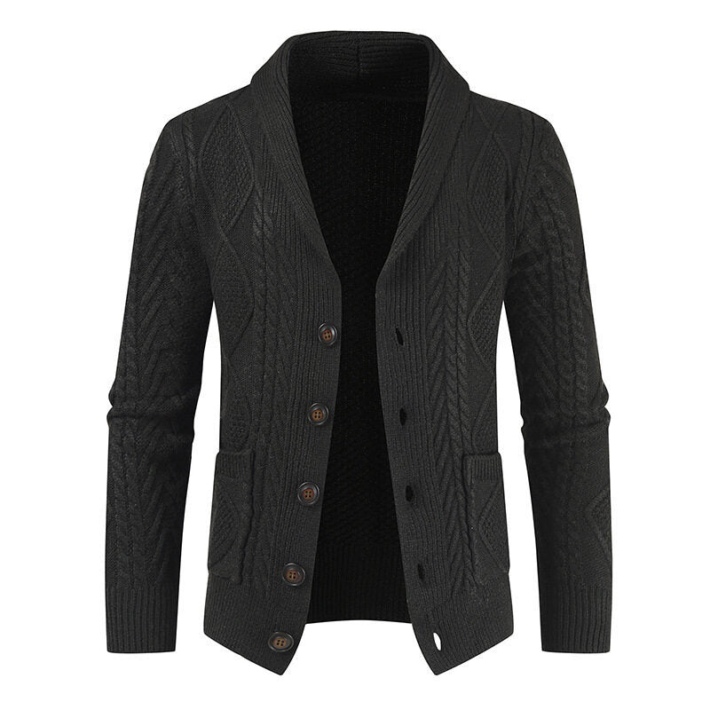 Men's knit jacket with an elegant cable pattern and button placket Lune London