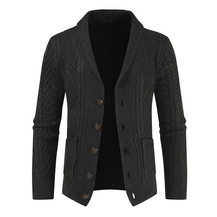 Men's knit jacket with an elegant cable pattern and button placket Lune London