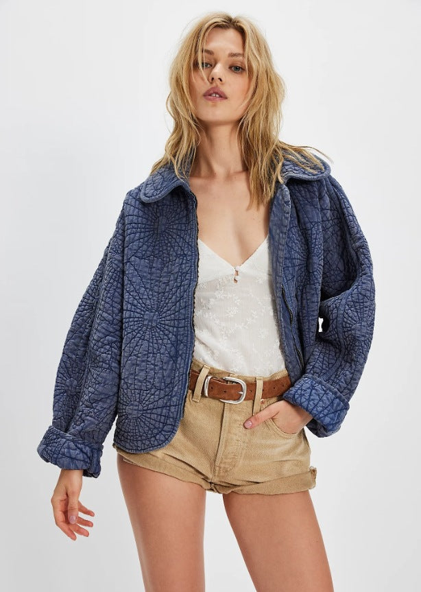 Ladies cozy quilted jacket with large collar Amarae