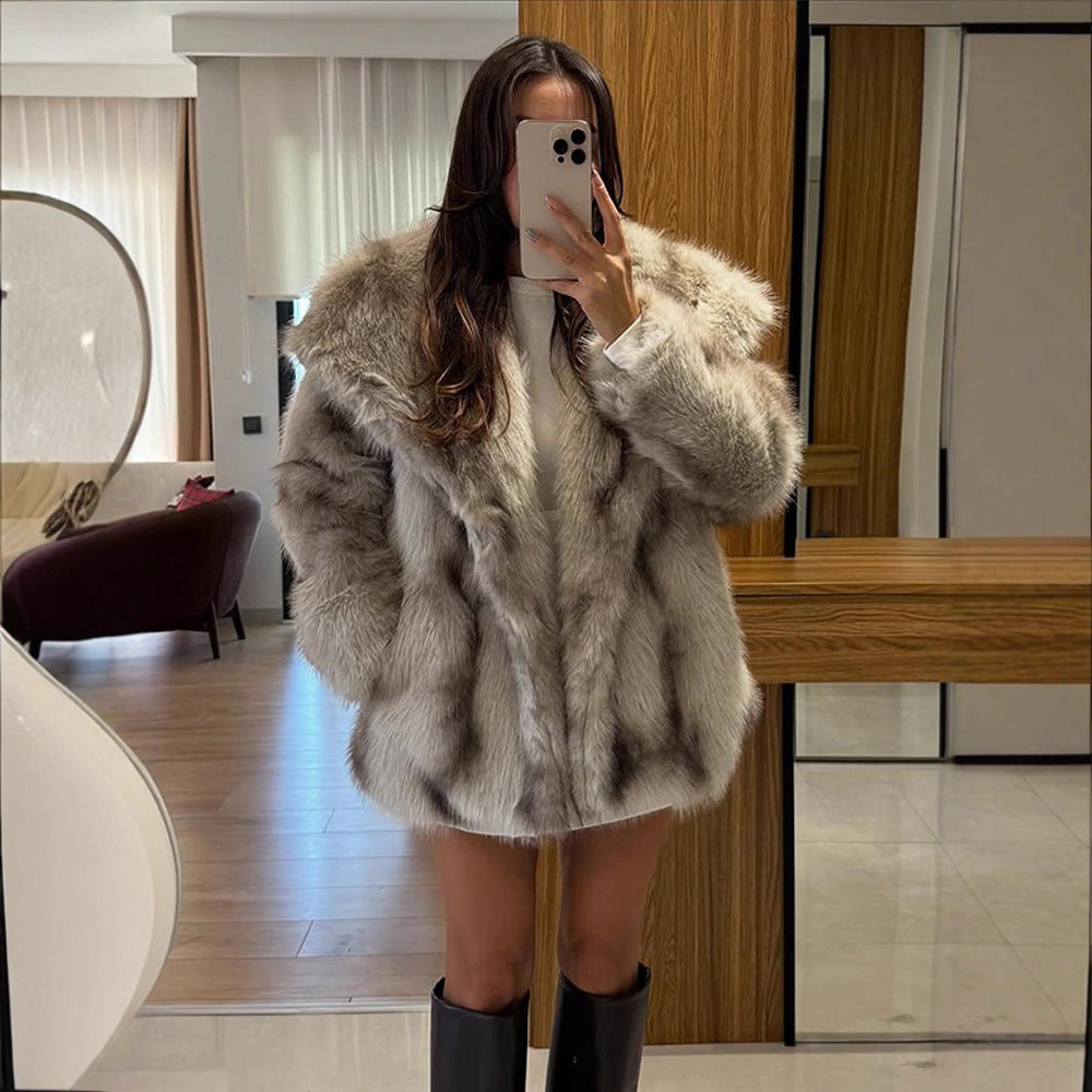 Women's Short Coat Oversize Faux Fur with Voluminous Shawl Collar and Boxy Silhouette Amarae