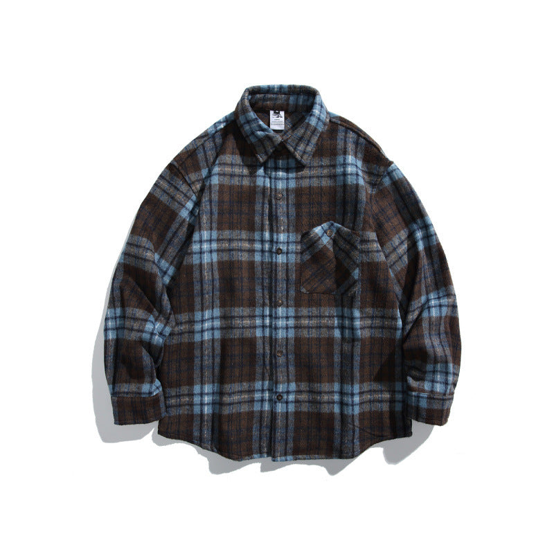 Unisex Boxy Overshirt Jacket made of soft wool blend with check pattern and patch chest pocket Amarae