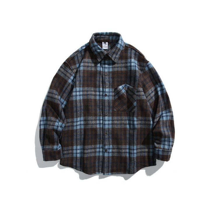 Unisex Boxy Overshirt Jacket made of soft wool blend with check pattern and patch chest pocket Amarae