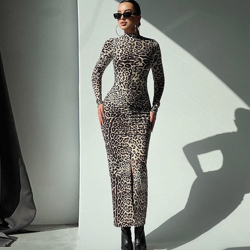 Fitted dress for women with high collar and slit Amarae