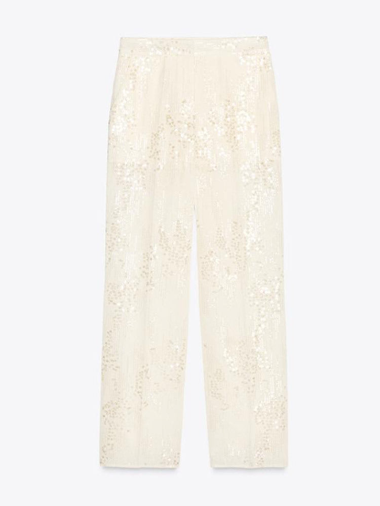 Women's wide sequin pants with high waistband and flowing leg Amarae