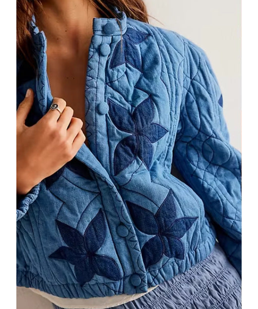 Ladies quilted jacket with floral design and elastic edges Lune London