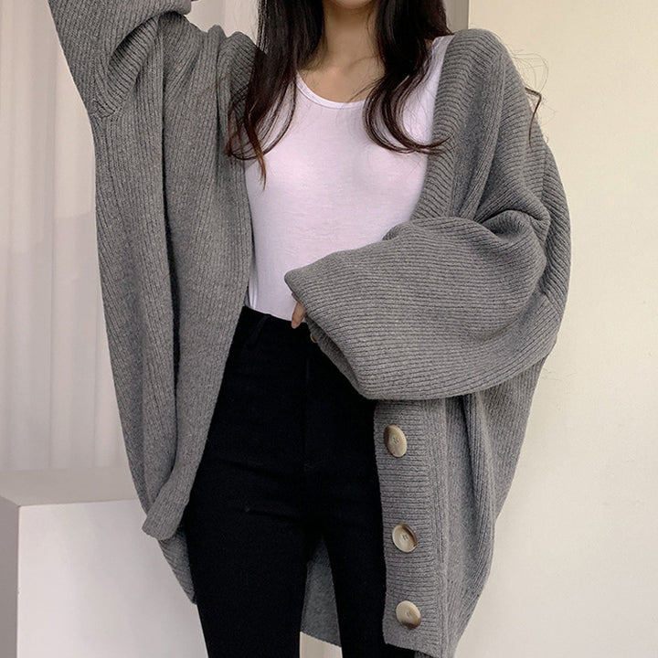Ladies large knit cardigan with oversized cut and decorative buttons Lune London