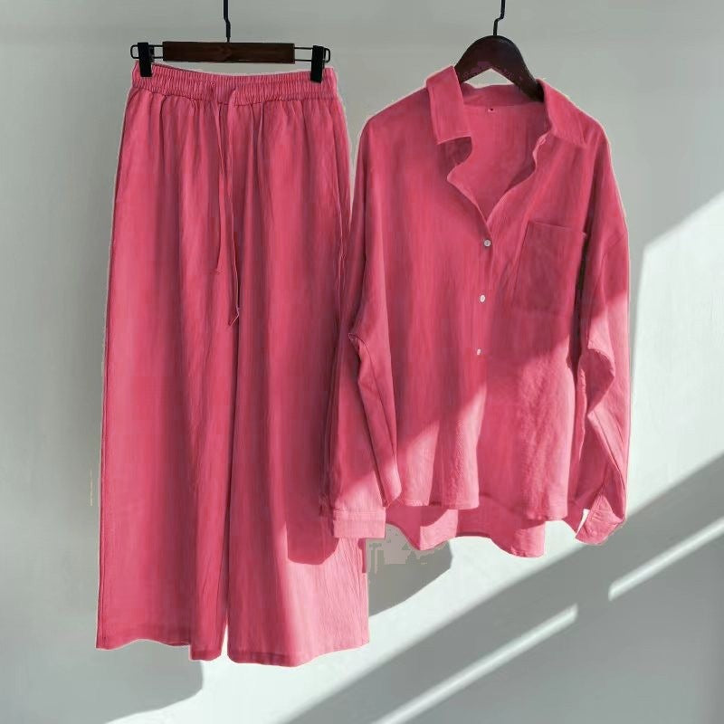 Women's Loose-Fitting Two-Piece Viscose Loungewear Set with Shirt Blouse and Wide Palazzo Pants Amarae
