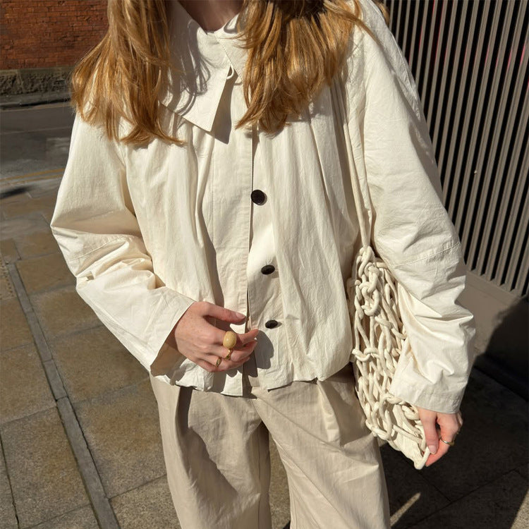 Women's Lightweight Cropped Blouse Jacket with Boxy Silhouette, Oversized Shirt Collar and Balloon Sleeves Amarae