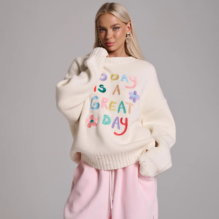 Oversized sweatshirt for women with colorful embroidery design Lune London