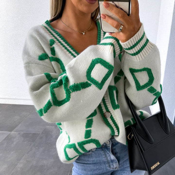 Lady cardigan with graphic pattern and V-neck Lune London