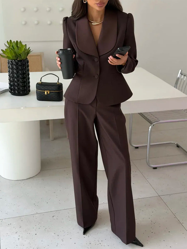 Women's Tailored Blazer with Oversized Shawl Collar and High-Waisted Wide Leg Pants Amarae