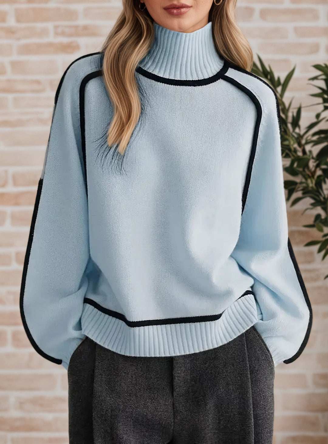 Women's sweater with high collar and modern structured details Lune London