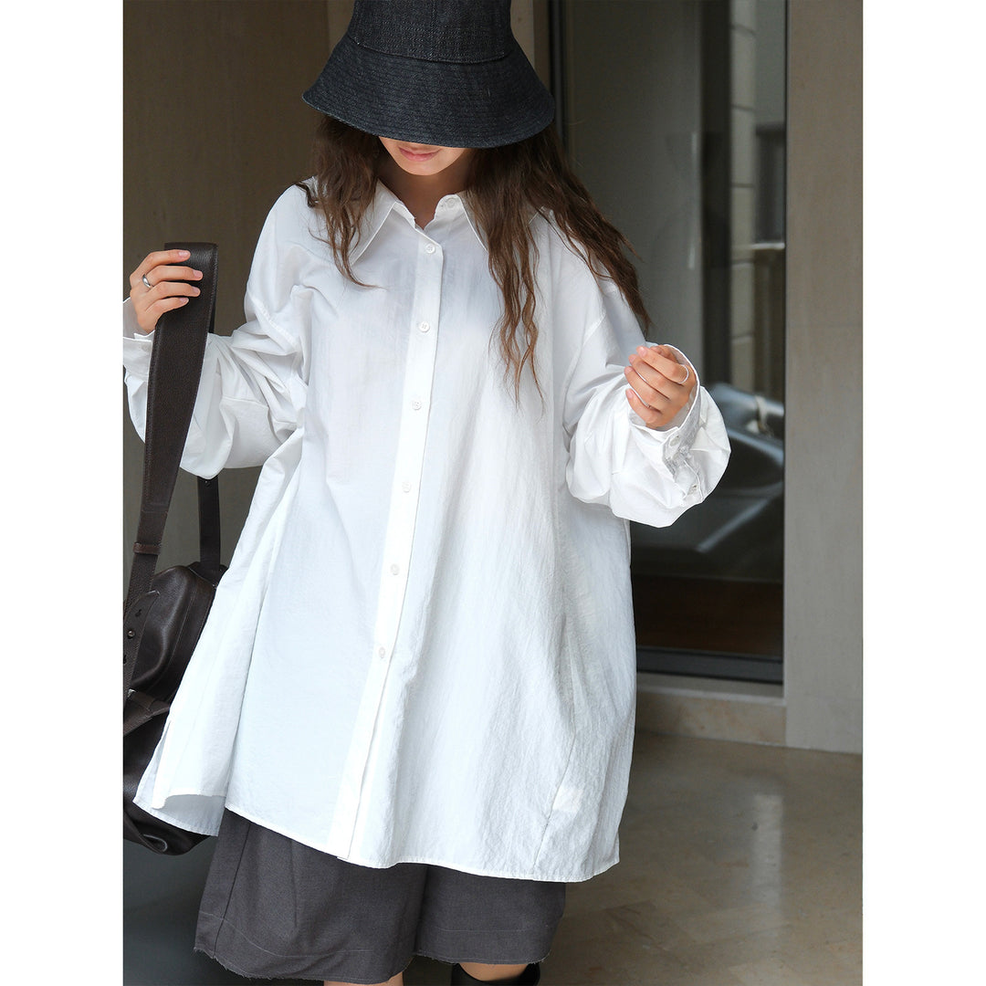 Women's Oversized Shirt Dress with Hidden Button Placket and Balloon Sleeves Amarae