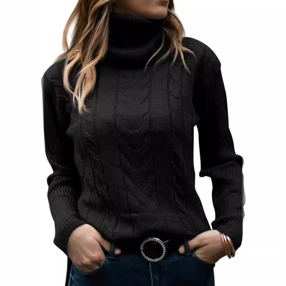 Lune London | Women's Sweater with Stand-Up Collar and Cable Pattern