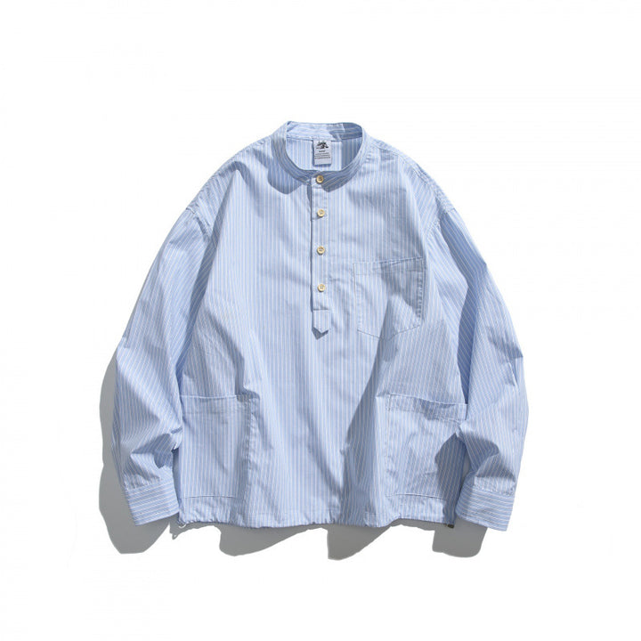Men's oversized shirt with stand-up collar and half button placket as well as front pockets Amarae