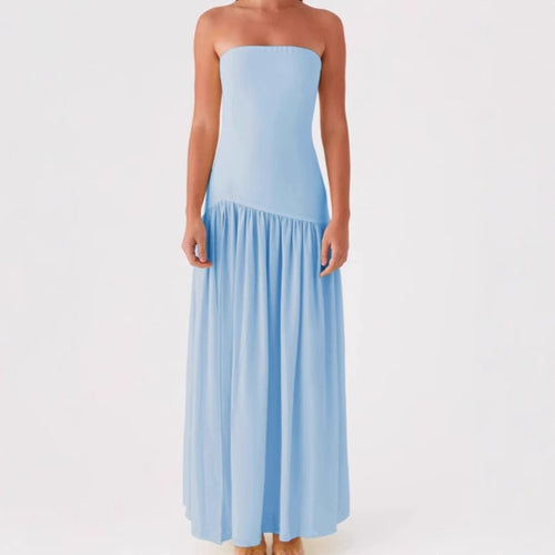 Elegant ladies maxi dress without straps with high slit and fluid fabric Amarae
