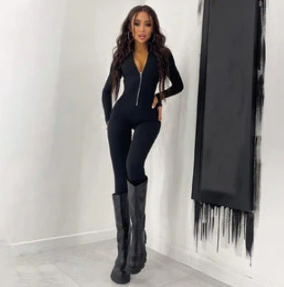 Women's Sporty Jumpsuit with Zipper and Figure-Hugging Cut Lune London