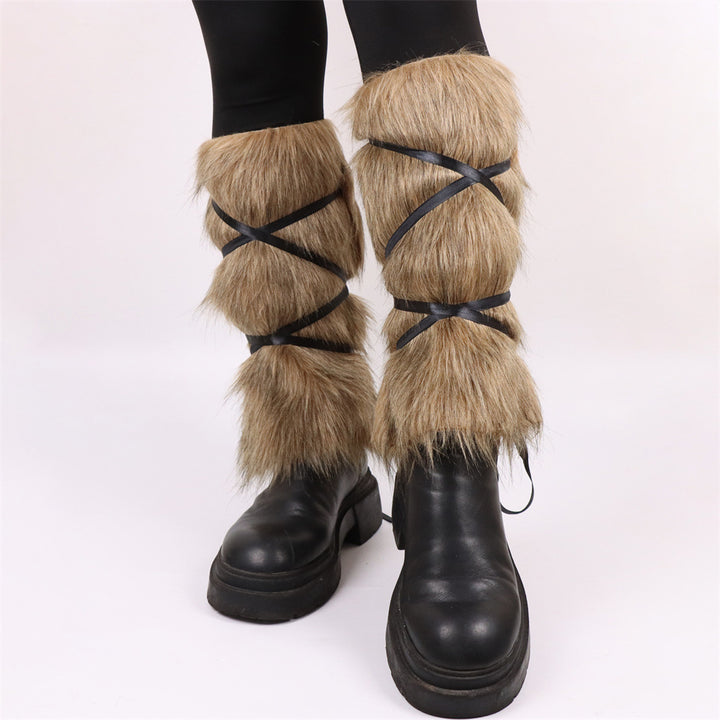 Fashion faux fur leggings for women with chic and stylish tie ribbons