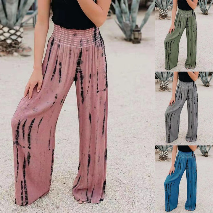 Elegant wide leg pants for women with a low waist and graphic print Lune London