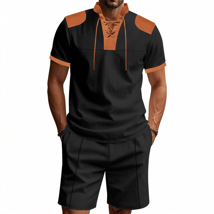 Men's polo shirt with a unique lacing design and matching shorts Lune London