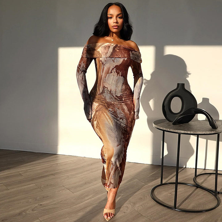 Lune London Off-shoulder Abstract Midi Dress
